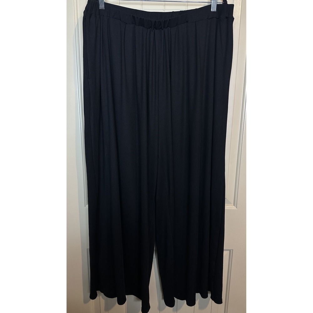 Cider Womens Wide leg stretch black pull on high rise ribbed pants sz 3X comfort